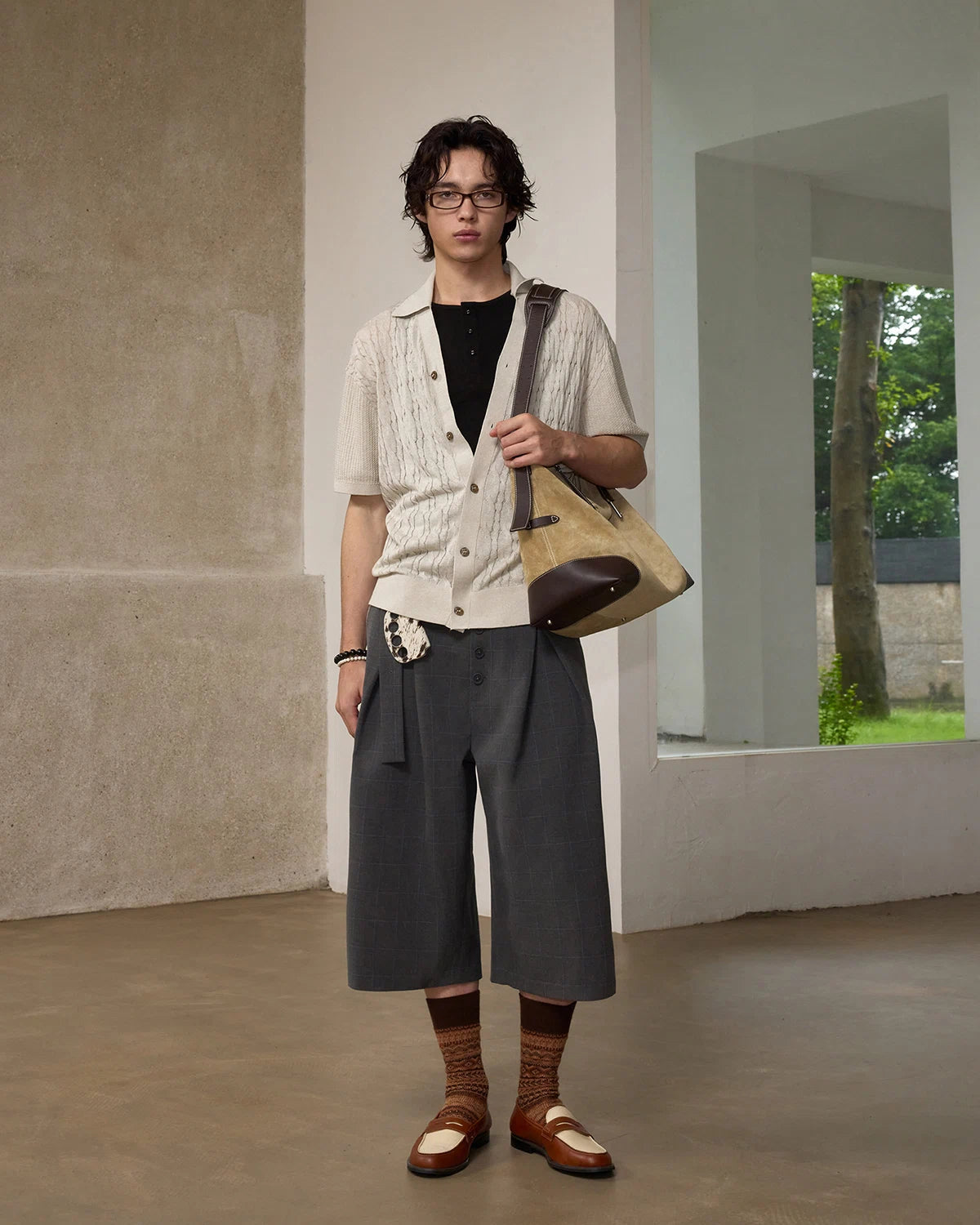 ZHABUXIAO Striped Ankle-Length Straight Belted Dress Pants Gray