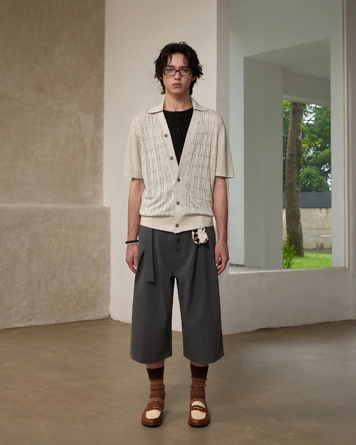 ZHABUXIAO Lyocell Hemp Breathable Textured Knit Cardigan Shirt Apricot