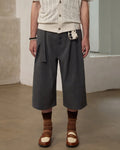 ZHABUXIAO Striped Ankle-Length Straight Belted Dress Pants Gray