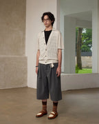 ZHABUXIAO Striped Ankle-Length Straight Belted Dress Pants Gray