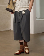 ZHABUXIAO Striped Ankle-Length Straight Belted Dress Pants Gray