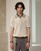 ZHABUXIAO Lightweight Wool Blend Mesh Striped Casual Polo Black & White