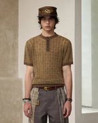 ZHABUXIAO Alpaca Mohair Henley Breathable Knit T-Shirt Brown