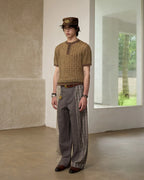 ZHABUXIAO Alpaca Mohair Henley Breathable Knit T-Shirt Brown