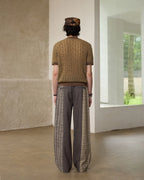 ZHABUXIAO Alpaca Mohair Henley Breathable Knit T-Shirt Brown