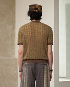 ZHABUXIAO Alpaca Mohair Henley Breathable Knit T-Shirt Brown