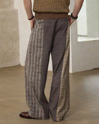ZHABUXIAO Patchwork Plaid Wide Leg High Waist Trousers Dark Gray