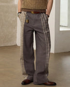 ZHABUXIAO Patchwork Plaid Wide Leg High Waist Trousers Dark Gray