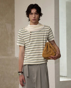 ZHABUXIAO Deconstructed Striped Lyocell Linen Knit T-Shirt Light Green