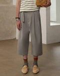 ZHABUXIAO Wool Blend Capri Straight Belted Tailored Dress Pants Gray & Khaki