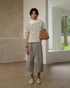 ZHABUXIAO Deconstructed Striped Lyocell Linen Knit T-Shirt Light Green