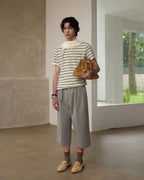 ZHABUXIAO Deconstructed Striped Lyocell Linen Knit T-Shirt Light Green