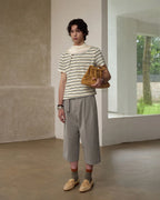 ZHABUXIAO Wool Blend Capri Straight Belted Tailored Dress Pants Gray & Khaki