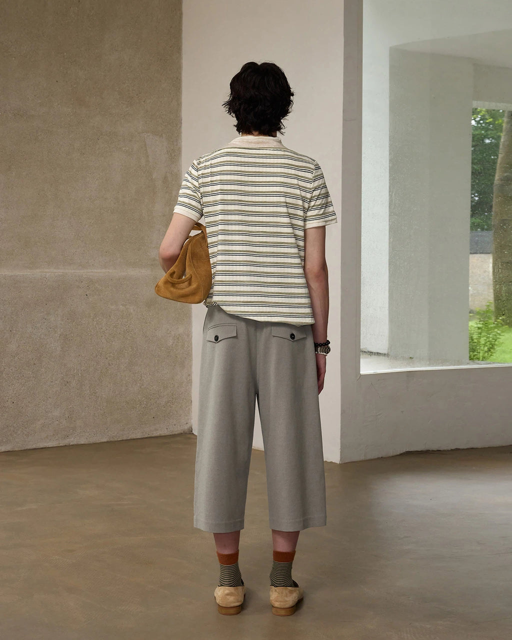 ZHABUXIAO Deconstructed Striped Lyocell Linen Knit T-Shirt Light Green
