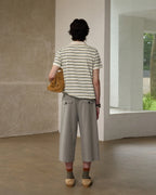 ZHABUXIAO Deconstructed Striped Lyocell Linen Knit T-Shirt Light Green