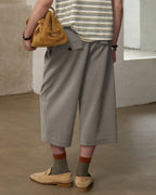 ZHABUXIAO Wool Blend Capri Straight Belted Tailored Dress Pants Gray & Khaki