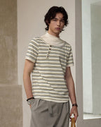 ZHABUXIAO Deconstructed Striped Lyocell Linen Knit T-Shirt Light Green