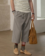 ZHABUXIAO Wool Blend Capri Straight Belted Tailored Dress Pants Gray & Khaki