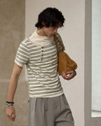 ZHABUXIAO Deconstructed Striped Lyocell Linen Knit T-Shirt Light Green