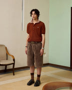 ZHABUXIAO Lightweight Wool Blend Mesh Striped Casual Polo Red