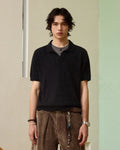 ZHABUXIAO 2-in-1 Striped Mesh Hemp Cotton Breathable Polo Shirt Black & Gray White