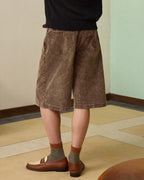 ZHABUXIAO Corduroy Plaid Acid Wash Straight Five-Point Shorts Brown