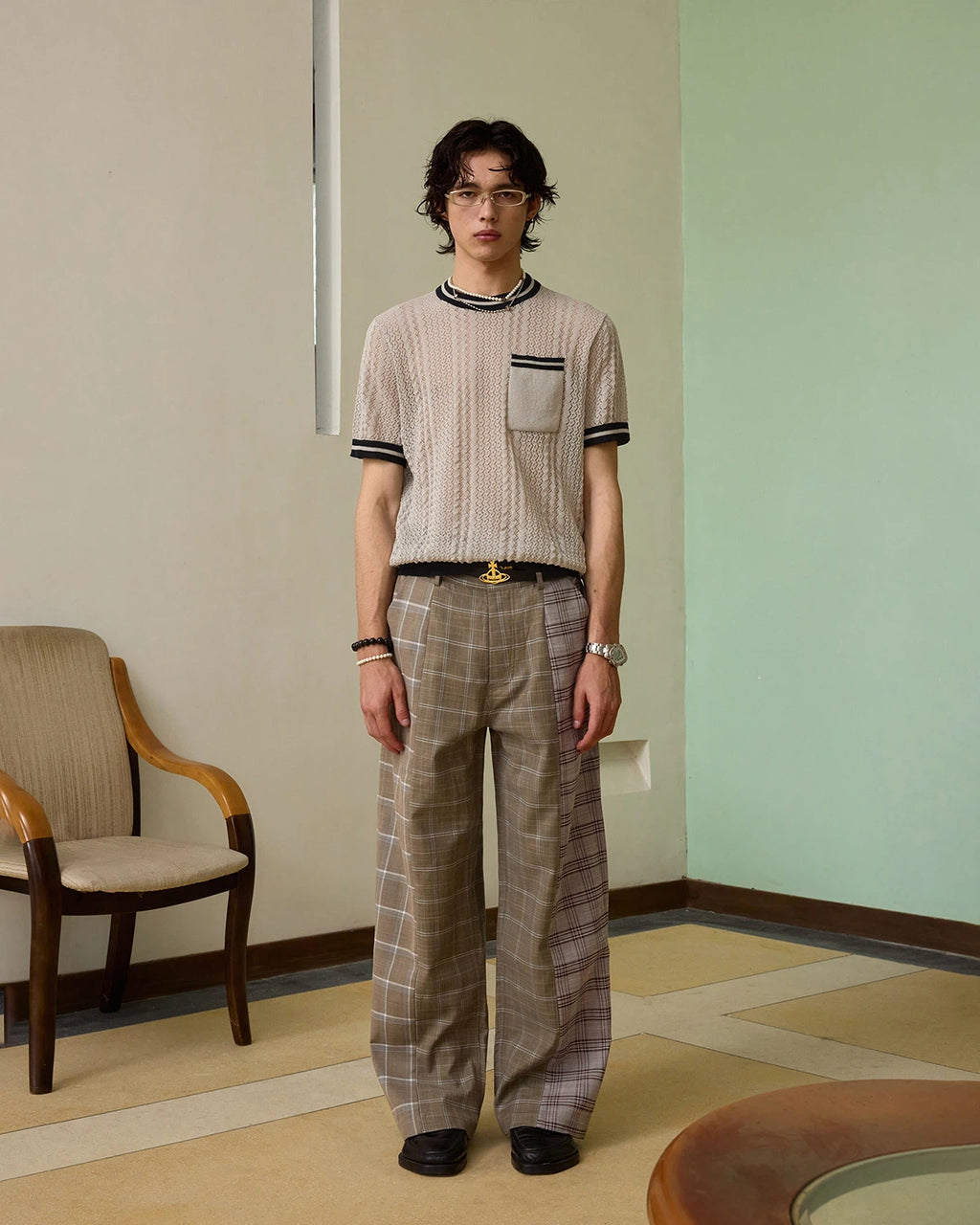 ZHABUXIAO Breathable Textured Linen O-Neck Casual Knit T-Shirt Gray White