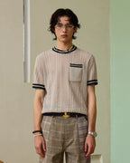 ZHABUXIAO Breathable Textured Linen O-Neck Casual Knit T-Shirt Gray White