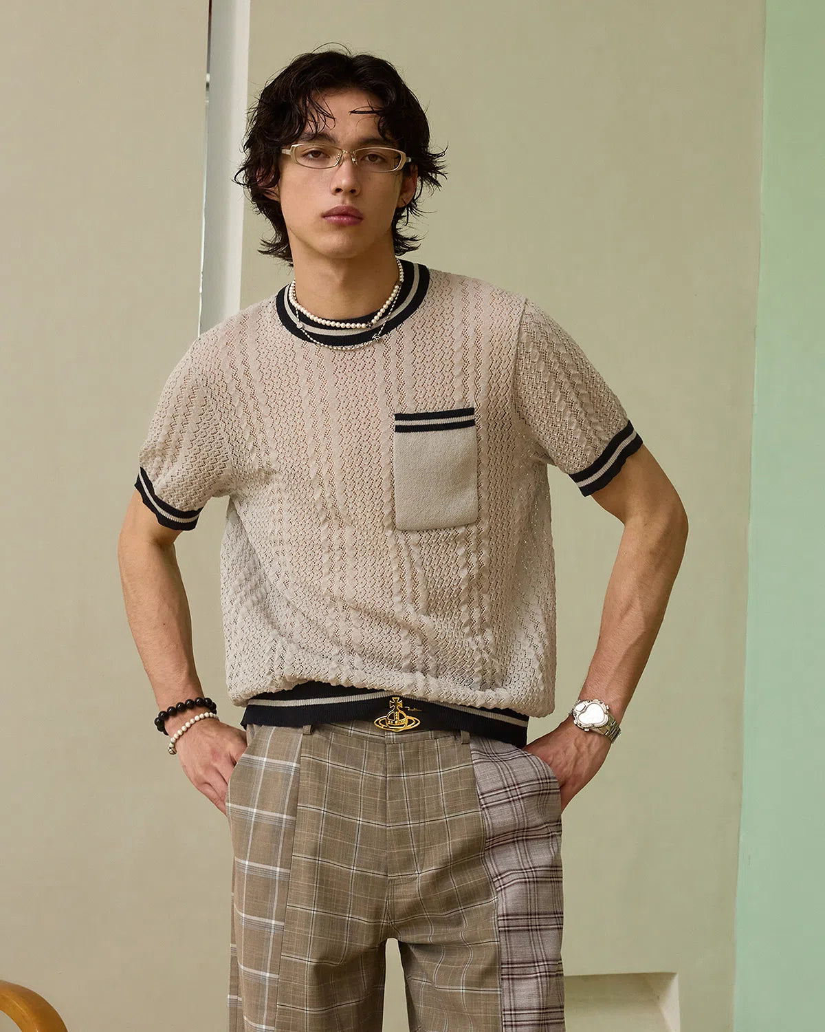 ZHABUXIAO Breathable Textured Linen O-Neck Casual Knit T-Shirt Gray White