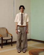 ZHABUXIAO Striped Tencel Linen Casual Short Sleeve Shirt Off White