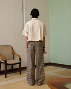 ZHABUXIAO Striped Tencel Linen Casual Short Sleeve Shirt Off White