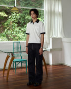 ZHABUXIAO Waffle Knit Contrast Colorblock Casual Polo Shirt White