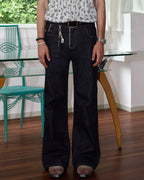 ZHABUXIAO Selvedge Straight Leg Retro Denim Jeans YKK Zipper Black