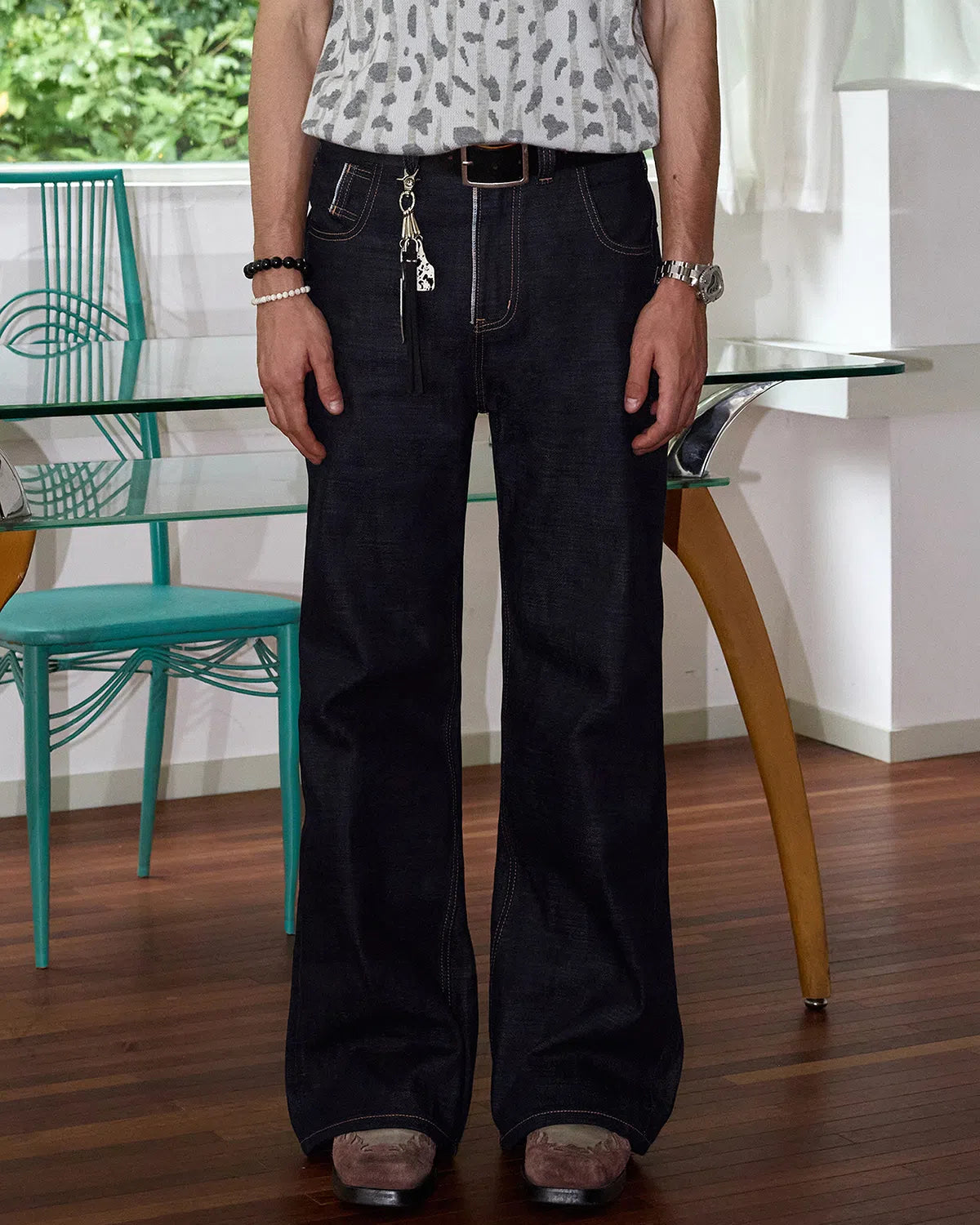 ZHABUXIAO Selvedge Straight Leg Retro Denim Jeans YKK Zipper Black