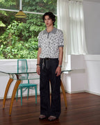 ZHABUXIAO Leopard Trim Wool Blend Ribbed Casual Polo T-Shirt Brown & Gray White