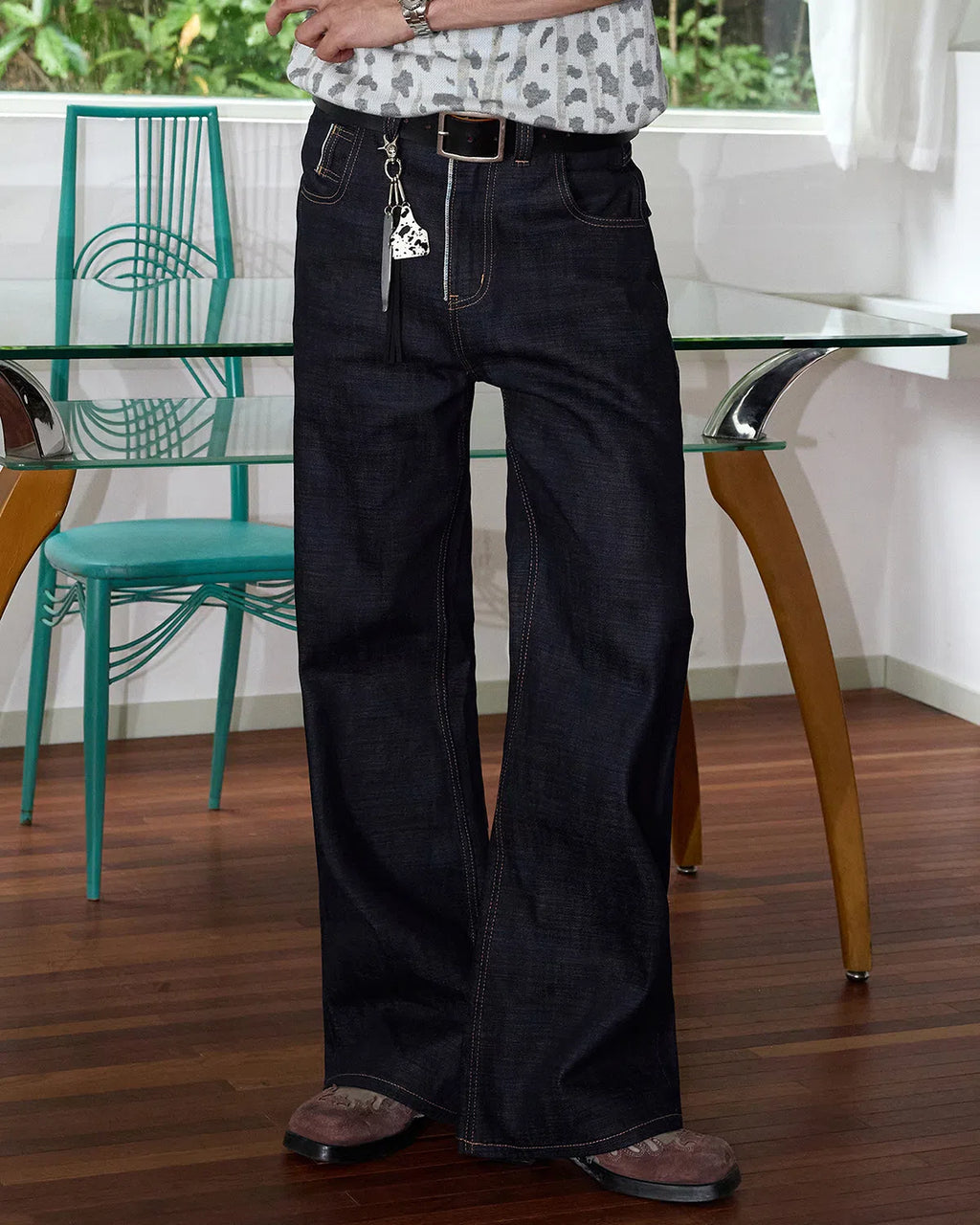 ZHABUXIAO Selvedge Straight Leg Retro Denim Jeans YKK Zipper Black