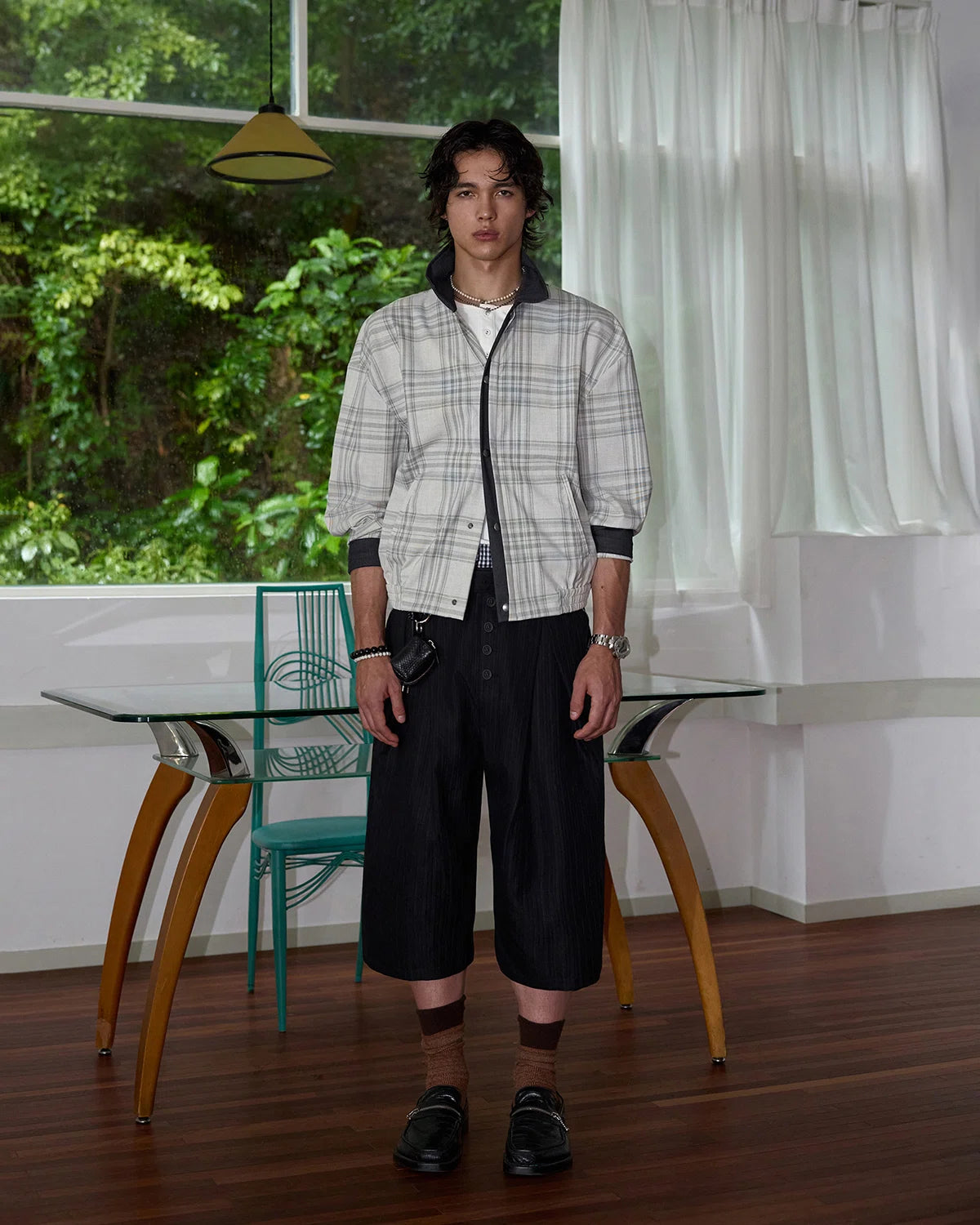 ZHABUXIAO Striped Ankle-Length Straight Belted Dress Pants Black
