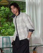ZHABUXIAO 2-in-1 Plaid Lightweight Contrast Casual Jacket Blue Plaid