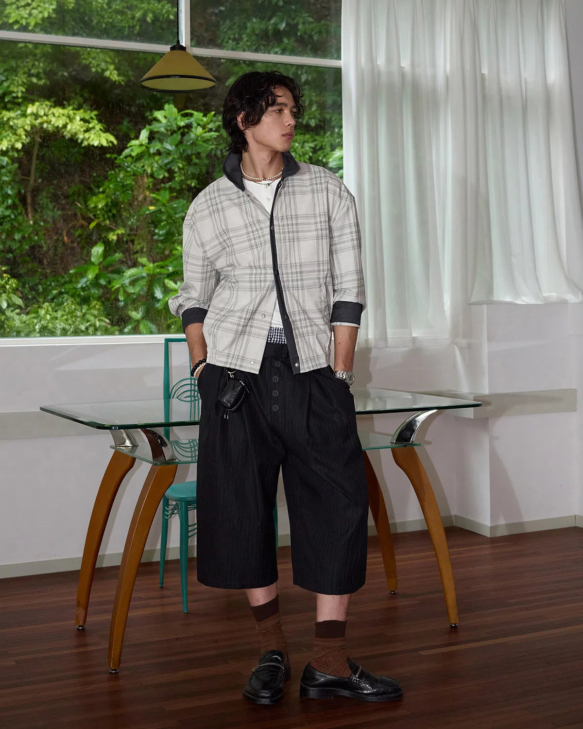 ZHABUXIAO 2-in-1 Plaid Lightweight Contrast Casual Jacket Blue Plaid