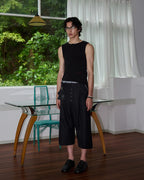ZHABUXIAO Embroidered Ribbed Elastic Slim Henley Tank Top Black & White