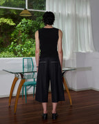 ZHABUXIAO Embroidered Ribbed Elastic Slim Henley Tank Top Black & White