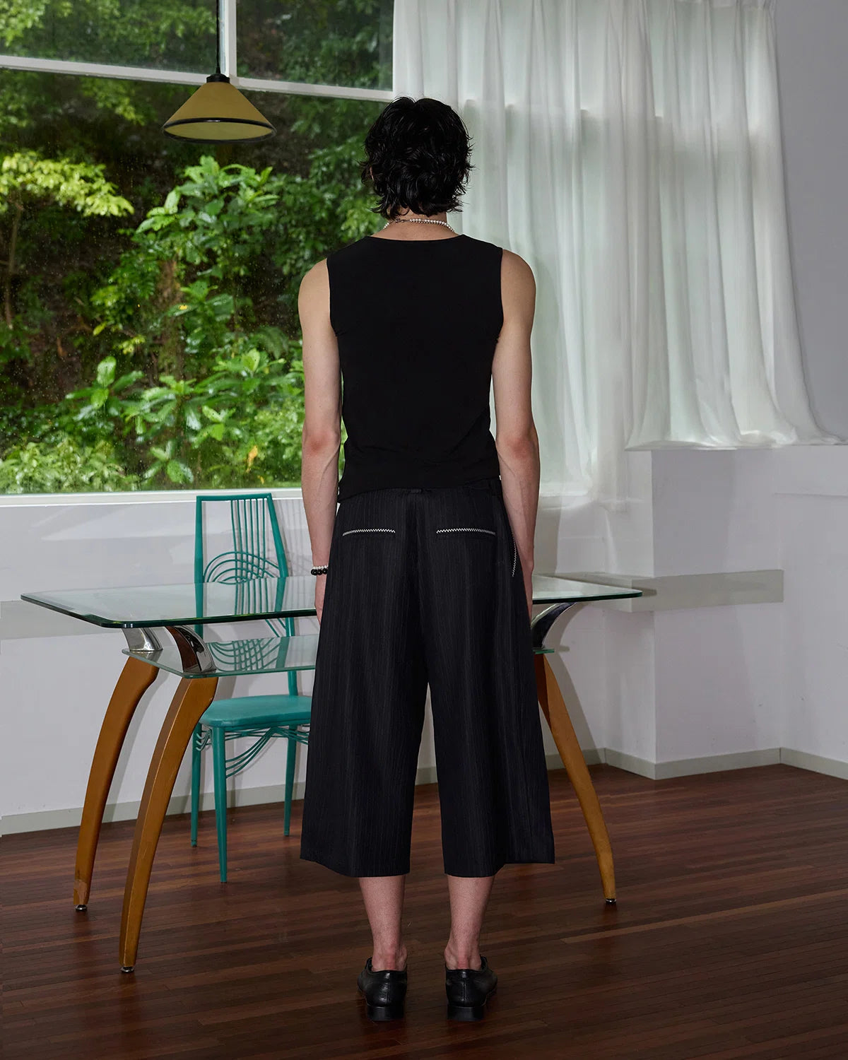 ZHABUXIAO Embroidered Ribbed Elastic Slim Henley Tank Top Black & White