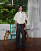 ZHABUXIAO Deconstructed Selvedge Wide Straight Casual Jeans Black