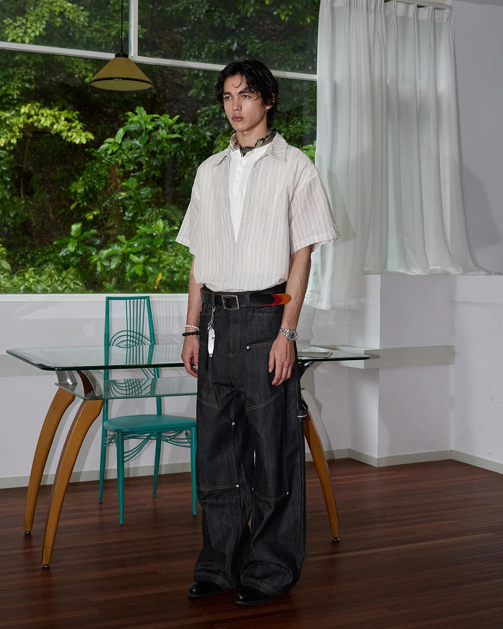 ZHABUXIAO Deconstructed Selvedge Wide Straight Casual Jeans Black