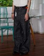 ZHABUXIAO Deconstructed Selvedge Wide Straight Casual Jeans Black