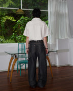 ZHABUXIAO Deconstructed Selvedge Wide Straight Casual Jeans Black