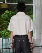 ZHABUXIAO 2-in-1 Striped Lyocell Linen Henley Short Sleeve Shirt Apricot