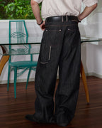 ZHABUXIAO Deconstructed Selvedge Wide Straight Casual Jeans Black