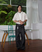 ZHABUXIAO 2-in-1 Striped Lyocell Linen Henley Short Sleeve Shirt Apricot