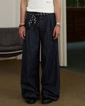 ZHABUXIAO Pleated Wool Blend Straight Leg Raw Denim Jeans YKK Blue